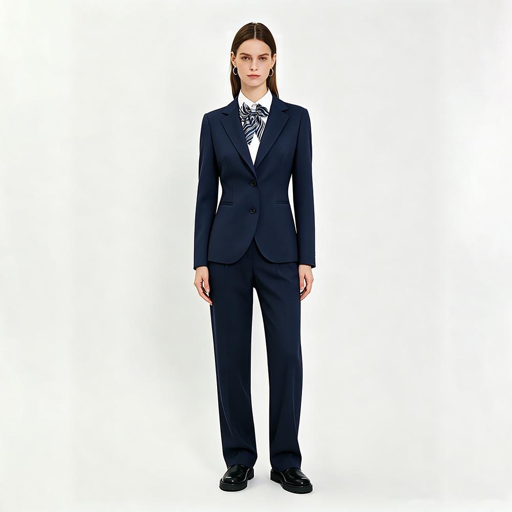 Traje blazer formal de pata de gallo azul real para mujer